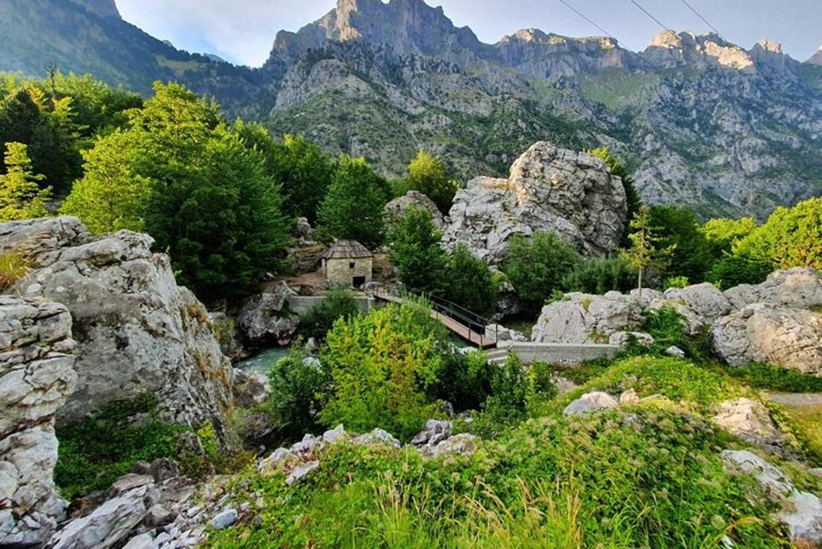 pogled na goro s cesto in skalami