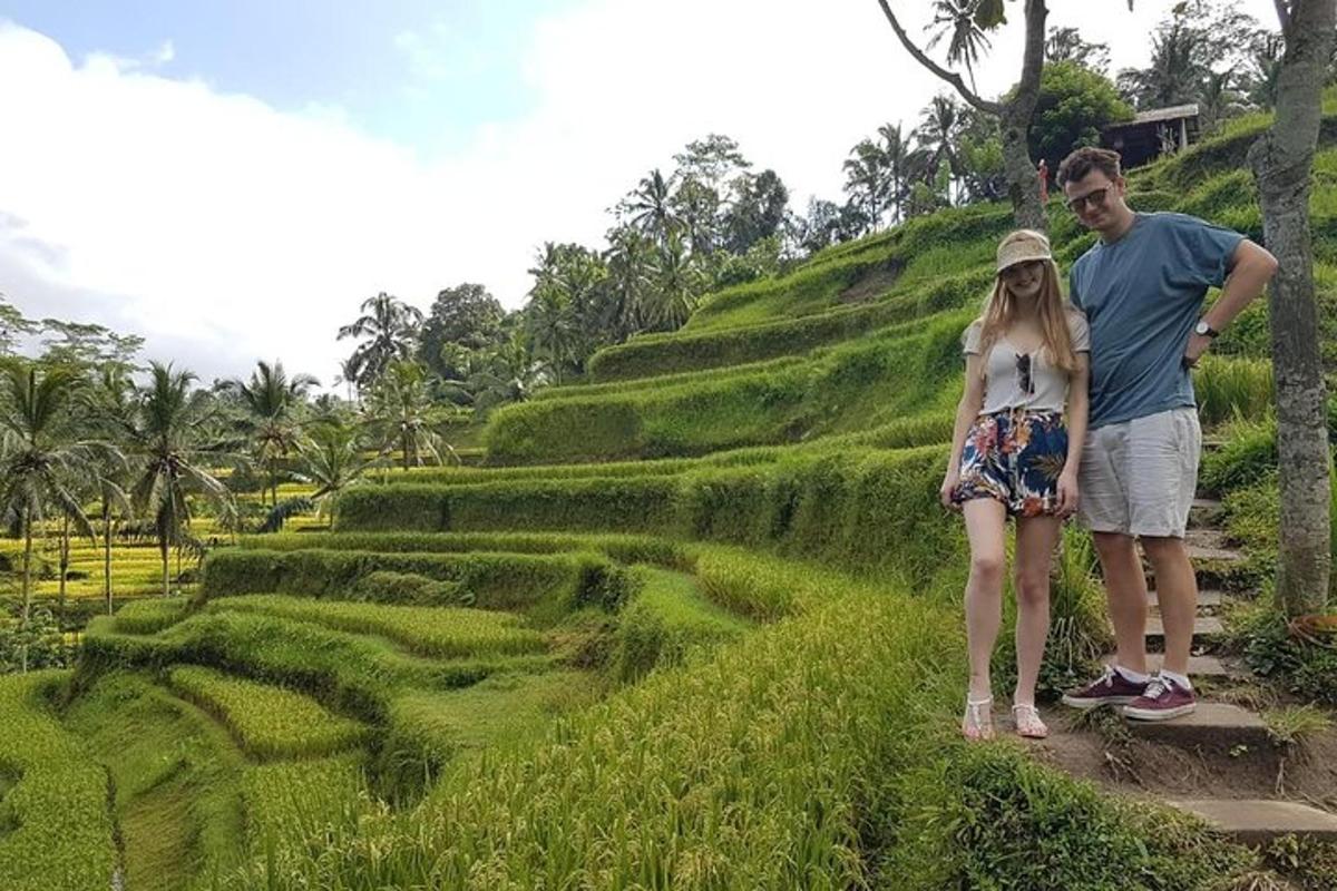 a man and a woman standing in front of a maze
