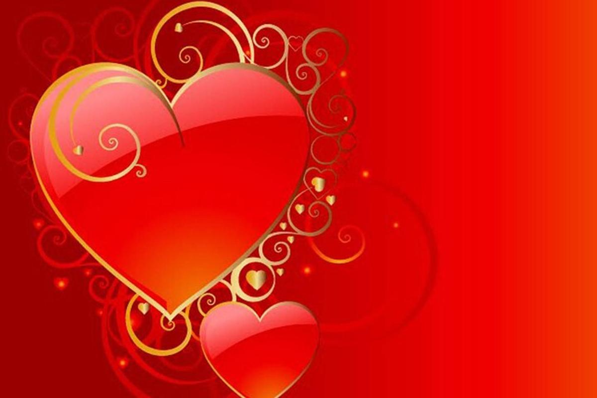 a couple of hearts on a red background