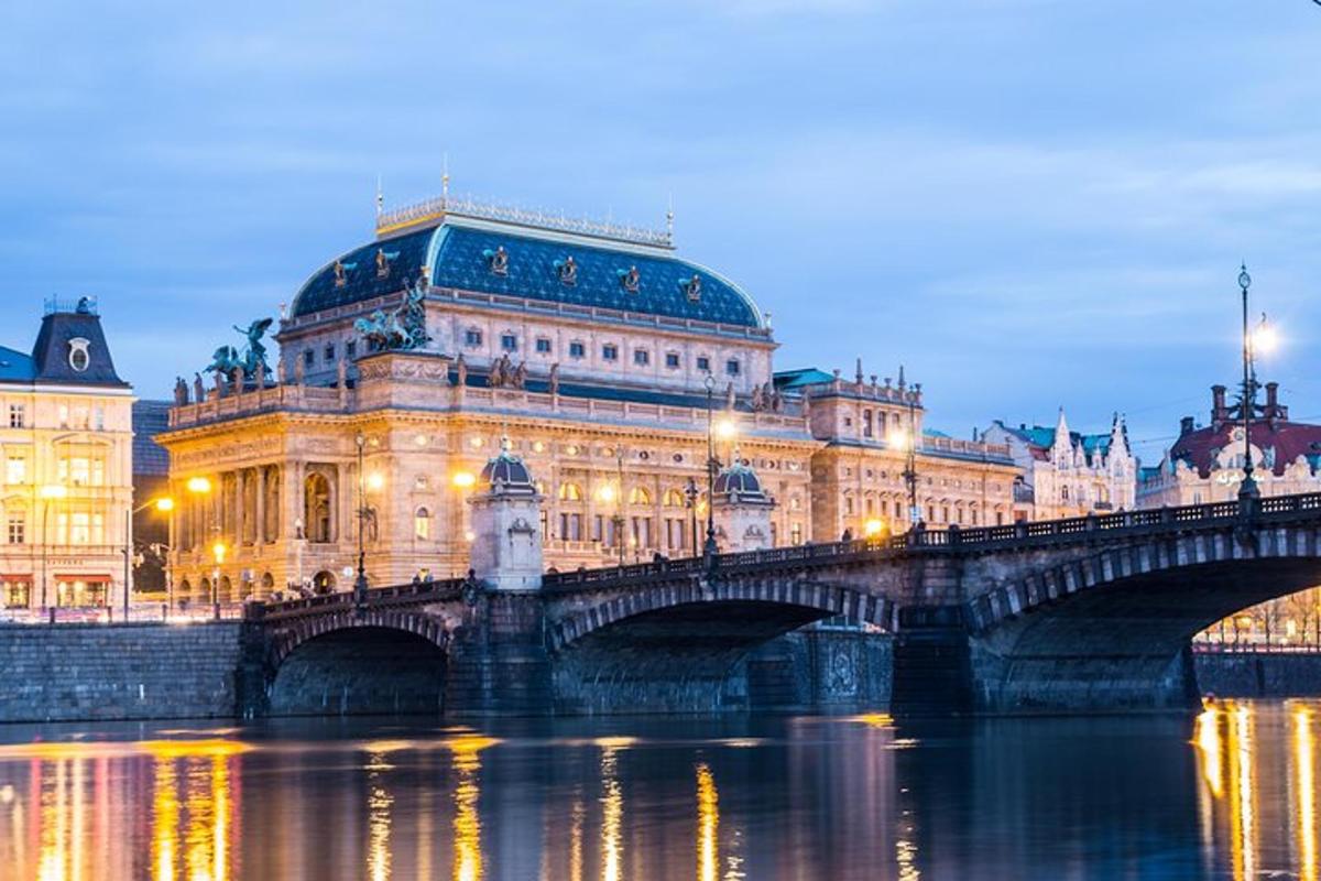 a large building with a bridge over a river