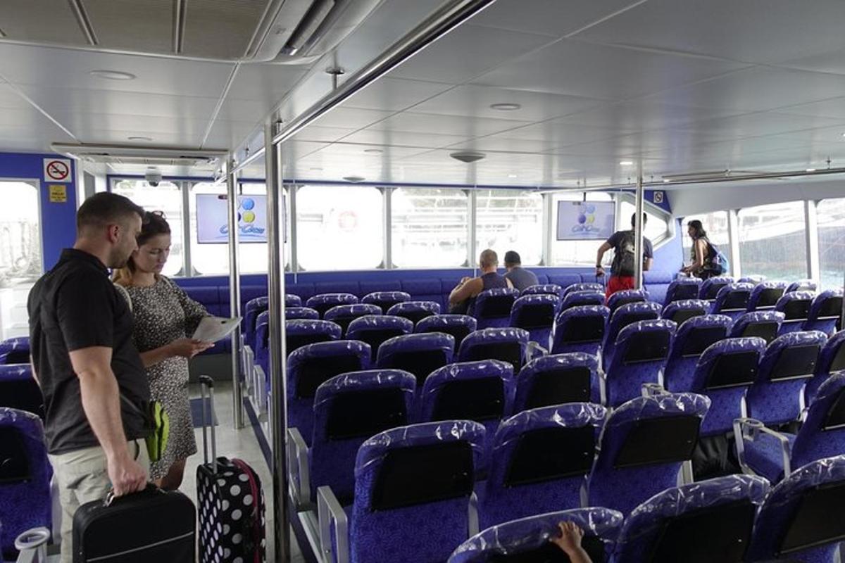 a group of people standing on a bus