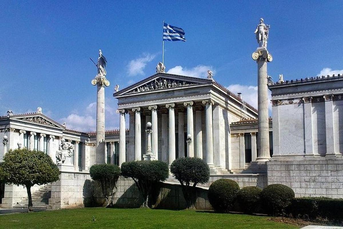 a large building with a flag on top of it