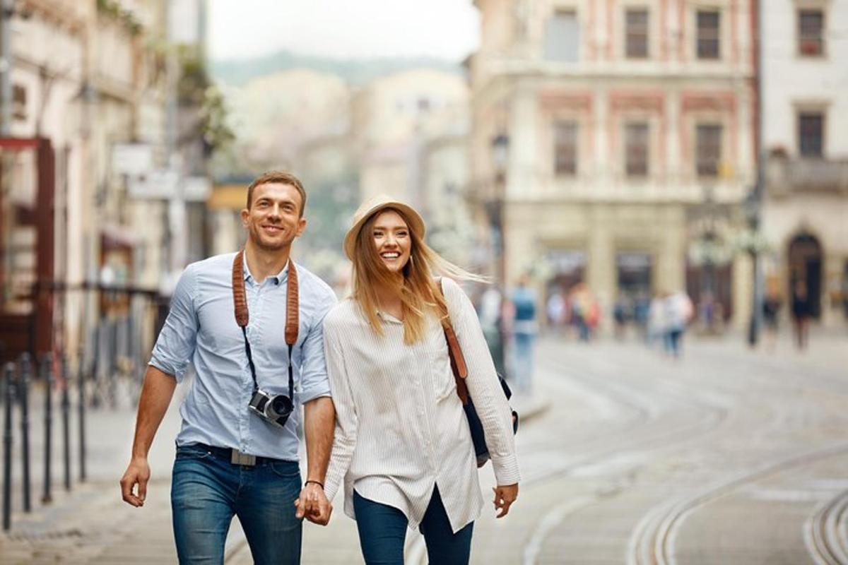 a man and a woman walking down a street