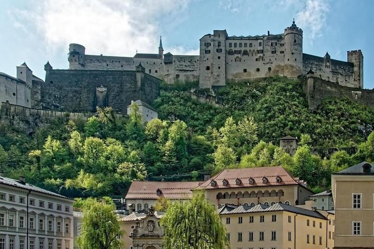 velký hrad na vrcholu kopce s budovami