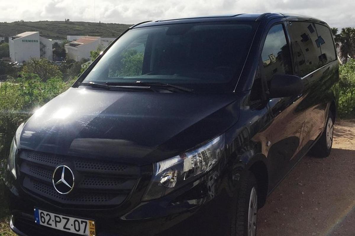 un furgone Mercedes Benz nero parcheggiato su una strada