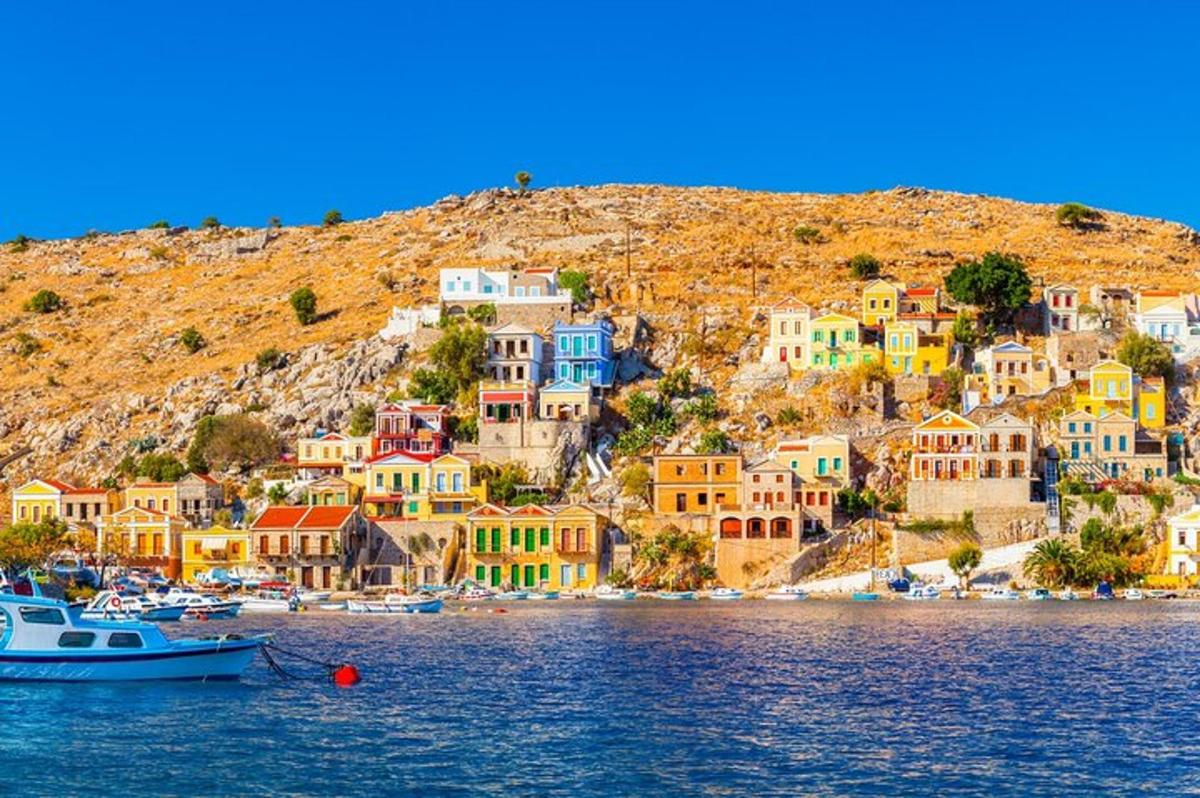 a group of colorful houses on a hill next to the water