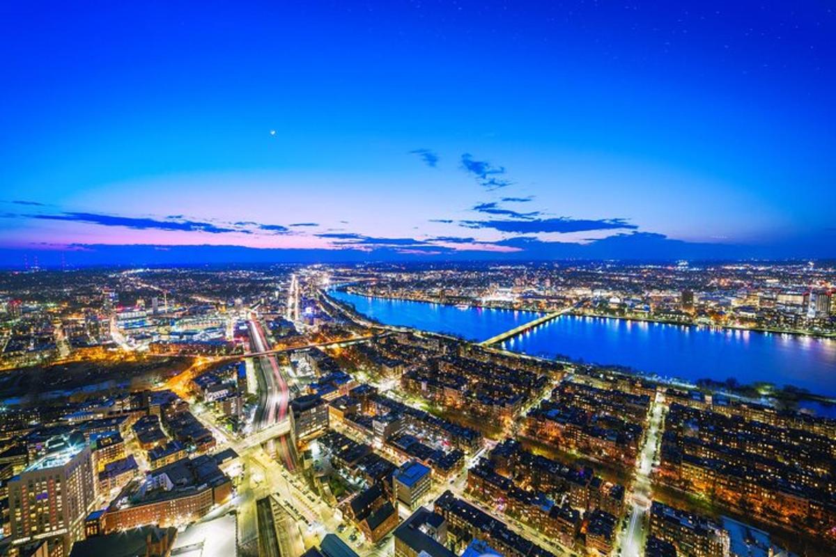 an aerial view of a city at night