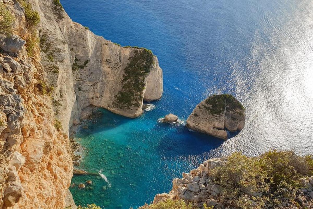 an aerial view of a cove on a cliff