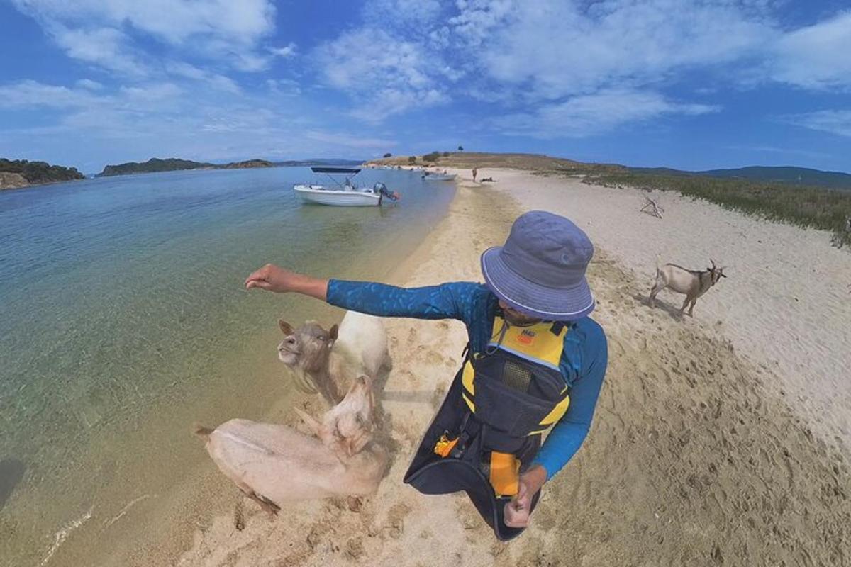un ragazzino su una spiaggia con una borsa