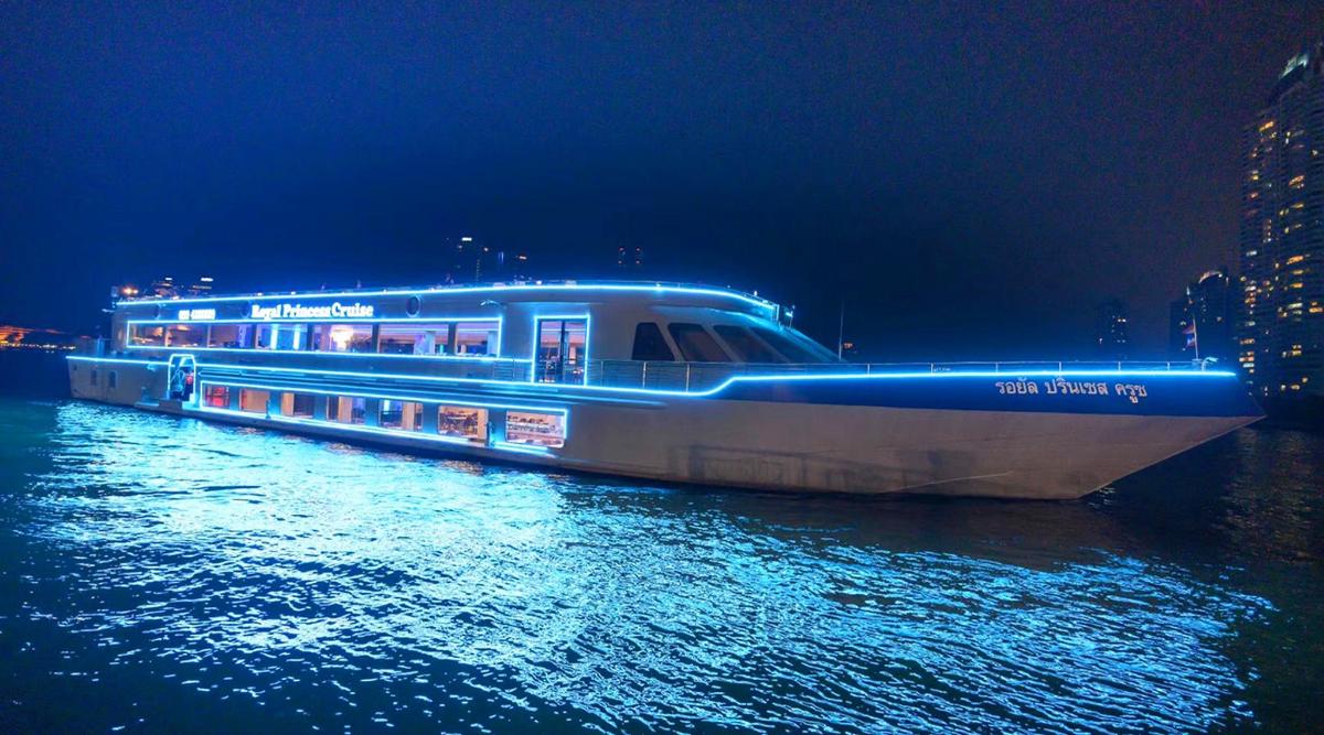 a boat on the water at night