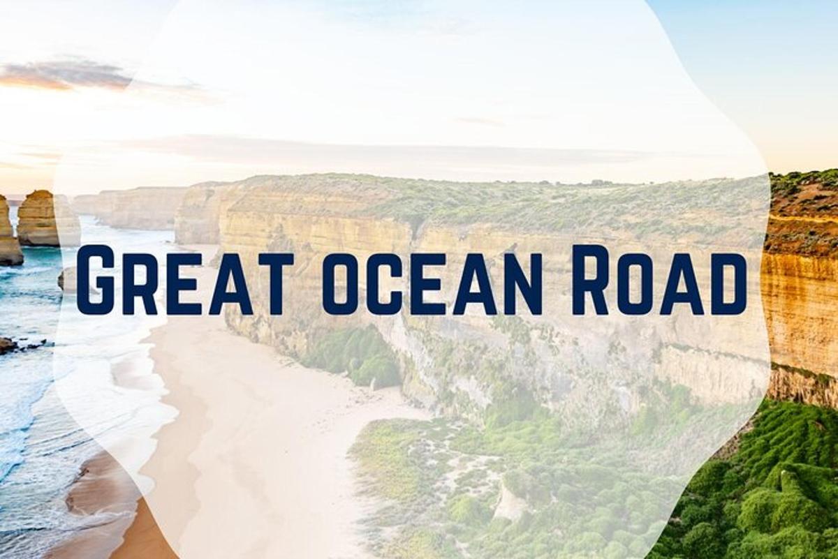egy kép egy tengerpartról a Great Ocean Road felirattal