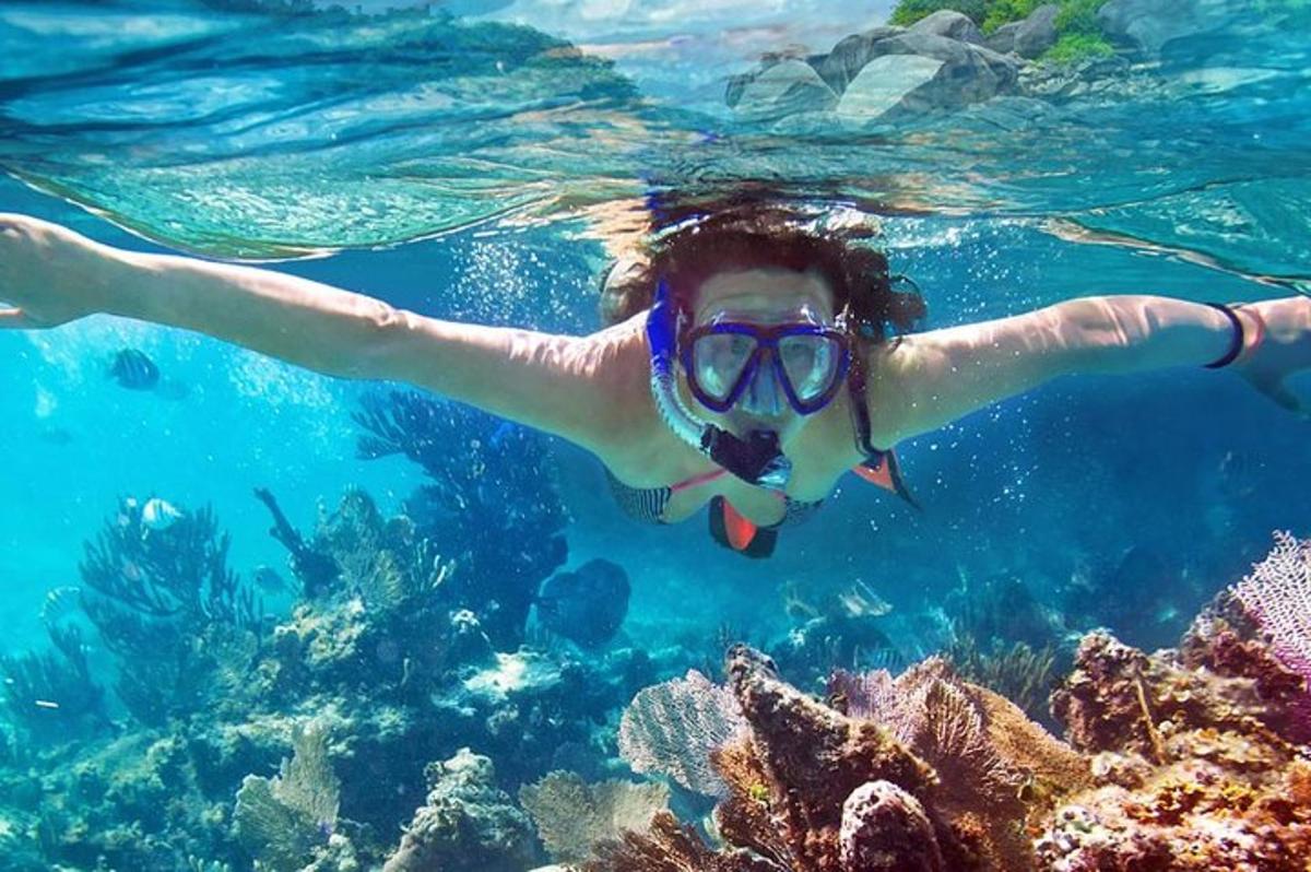seorang wanita berenang di laut dengan tangan terentang