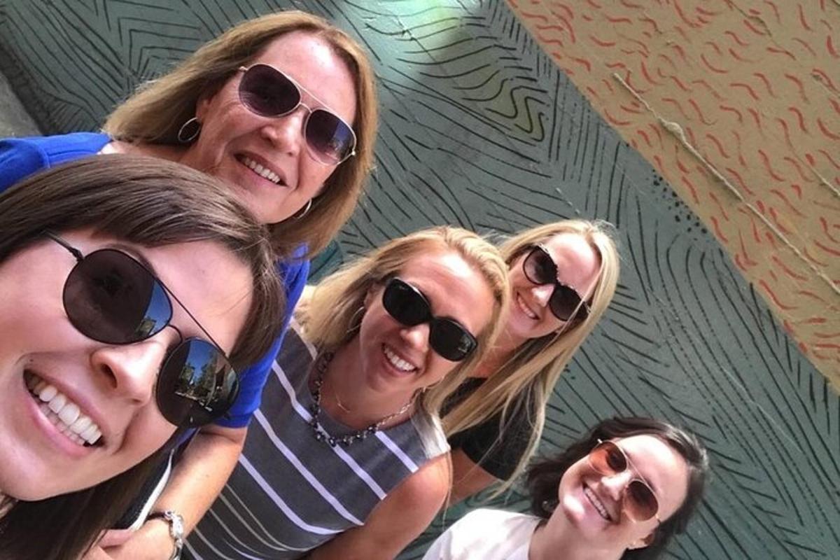a group of women wearing sunglasses posing for a picture
