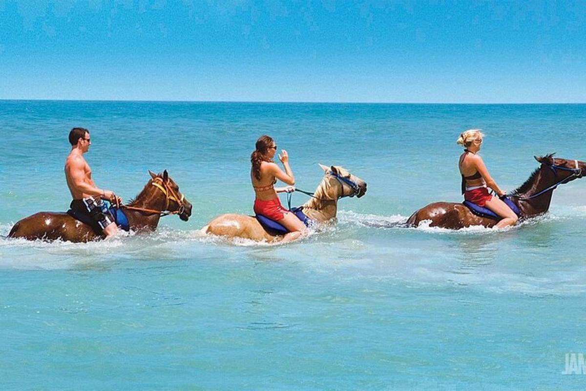 海で馬に乗る人々のグループ