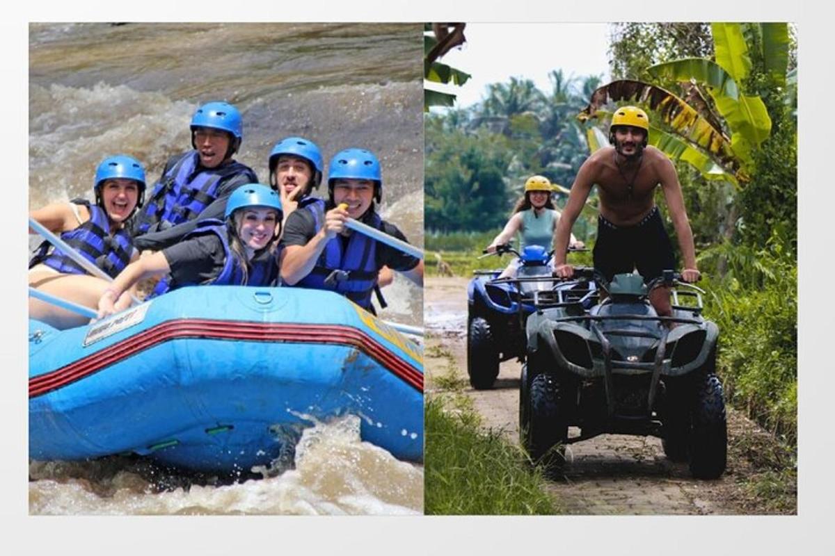 a group of people riding in a raft in a river