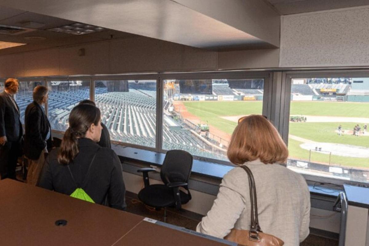 un gruppo di persone che guardano una partita di baseball
