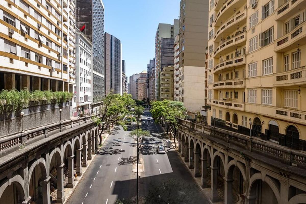 a street in a city with tall buildings