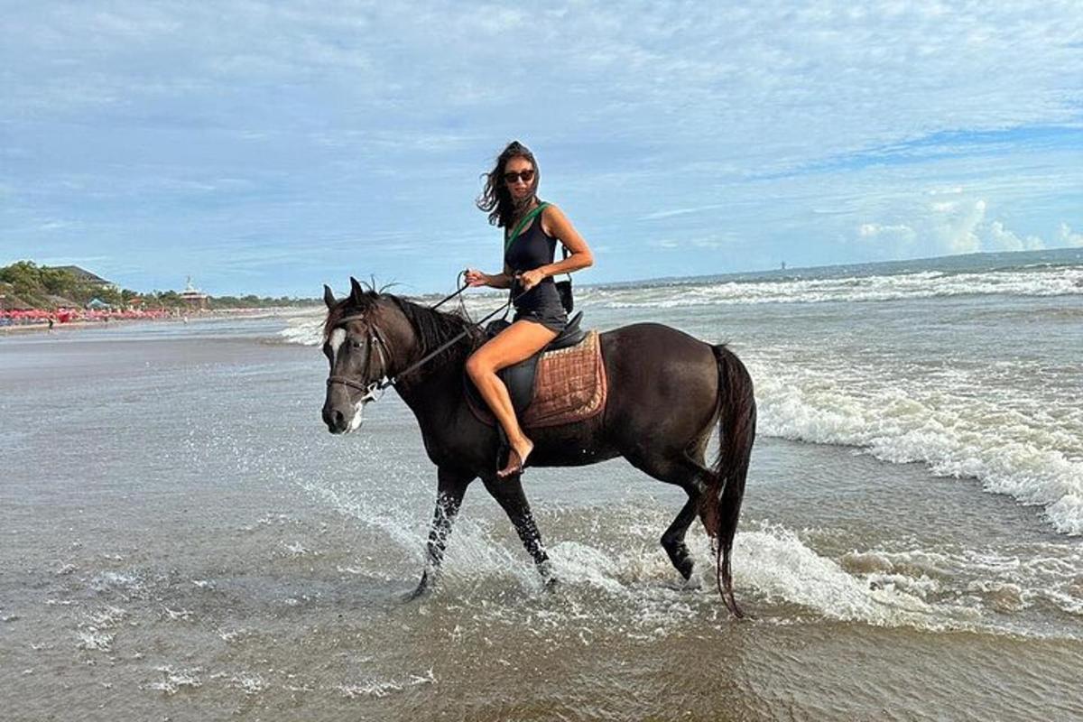 ženska, ki jaha konja na plaži
