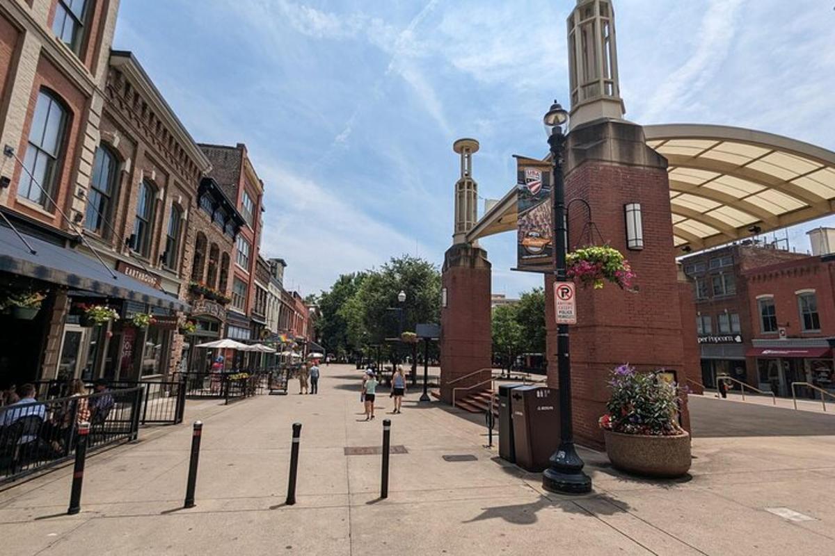 a street in a town with a clock tower