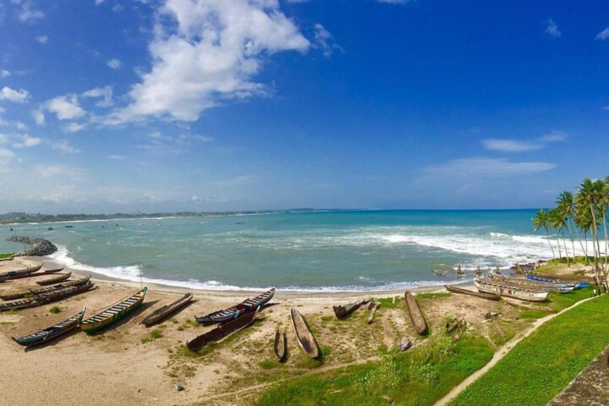 plaža s kajaki in ocean s palmami