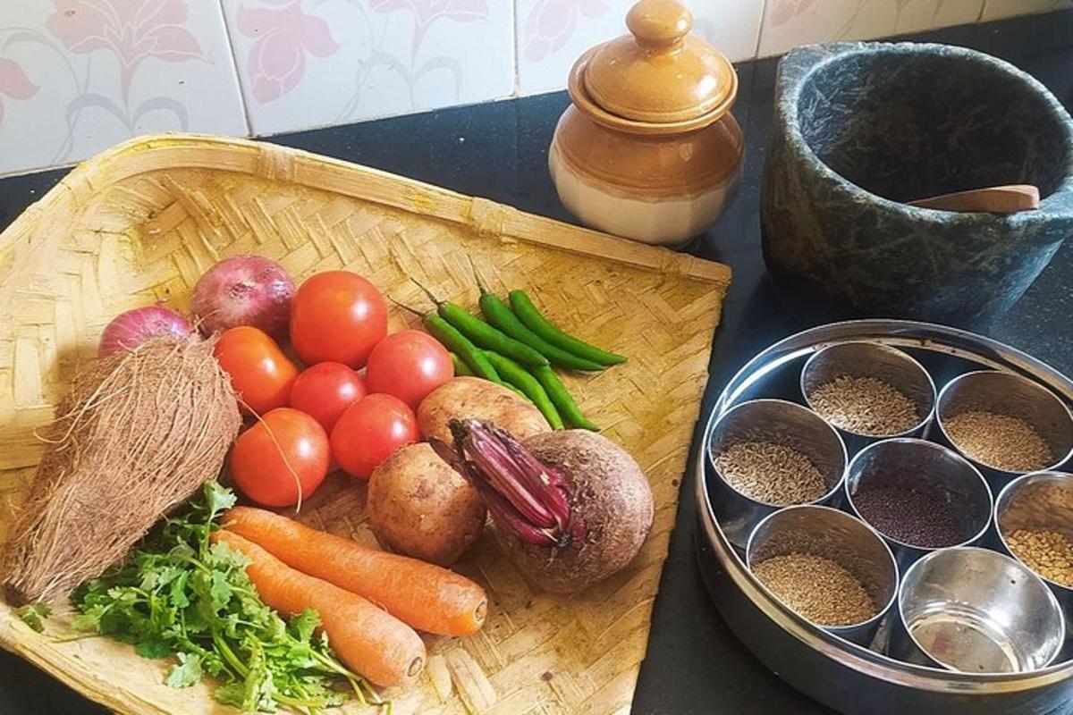a wooden tray filled with vegetables on a table