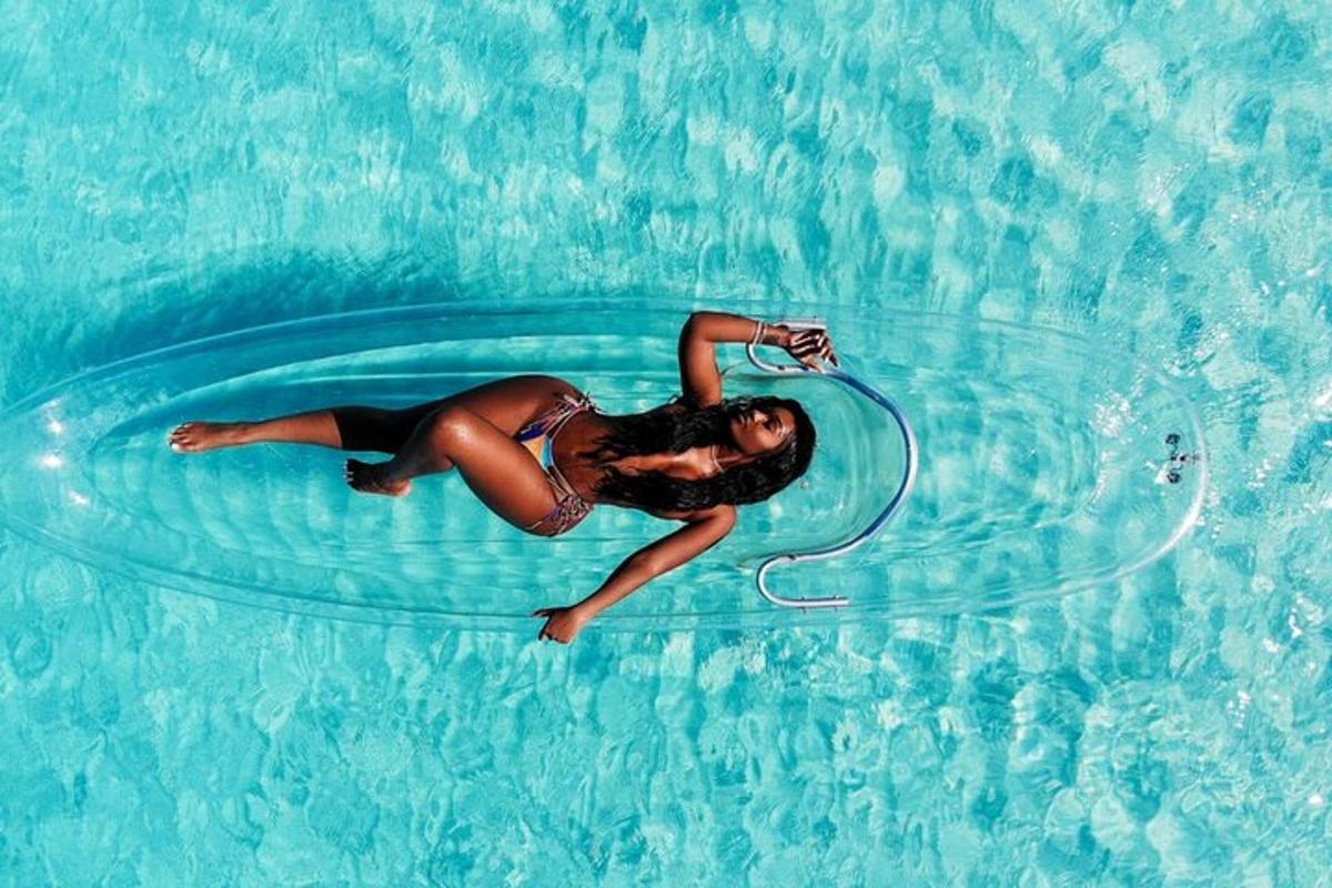 a woman floating in a pool of water