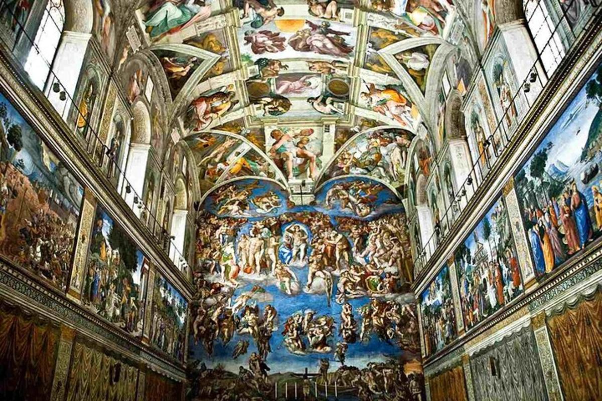 a large painting on the ceiling of a building