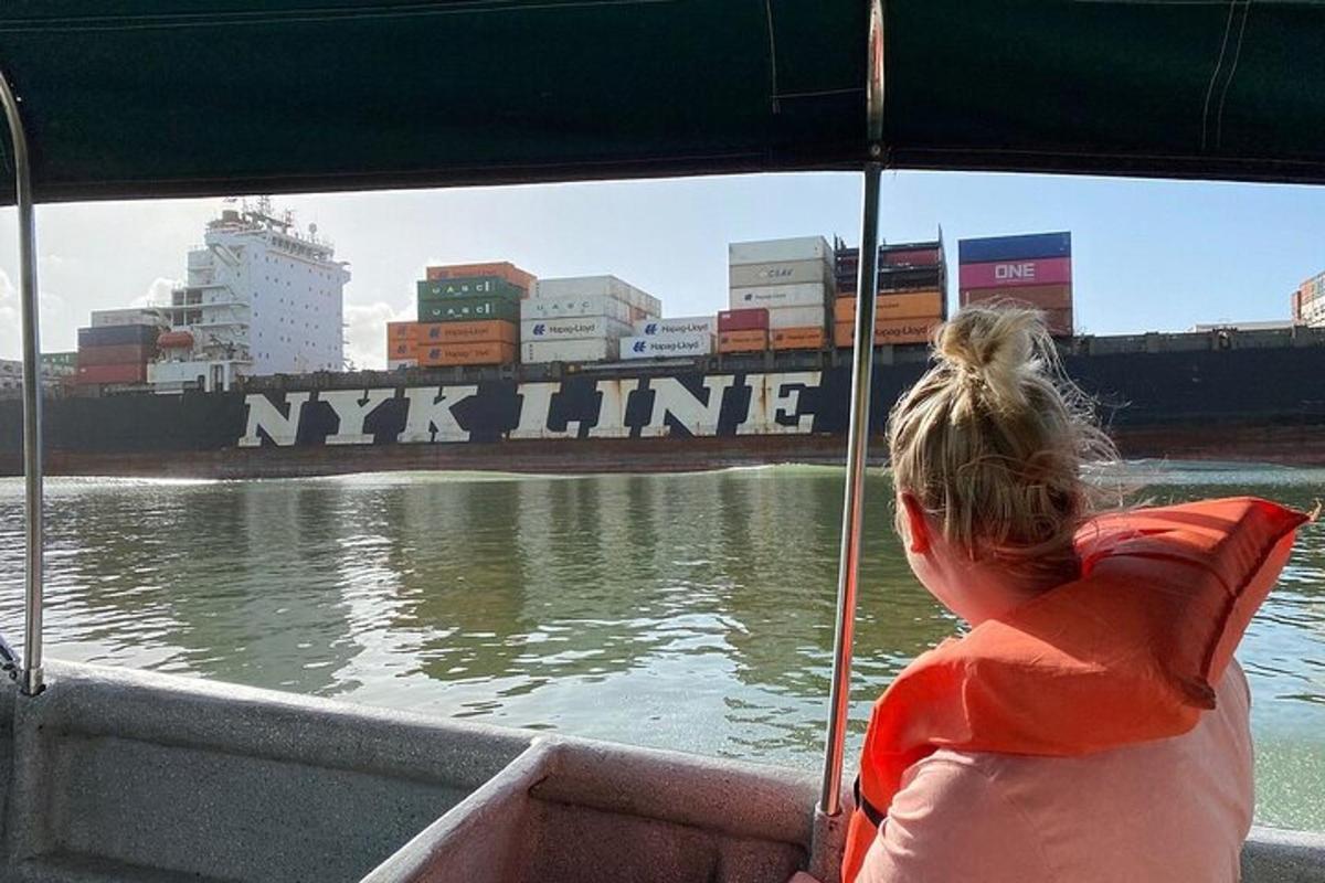 žena na lodi pozerajúca sa na loď vo vode