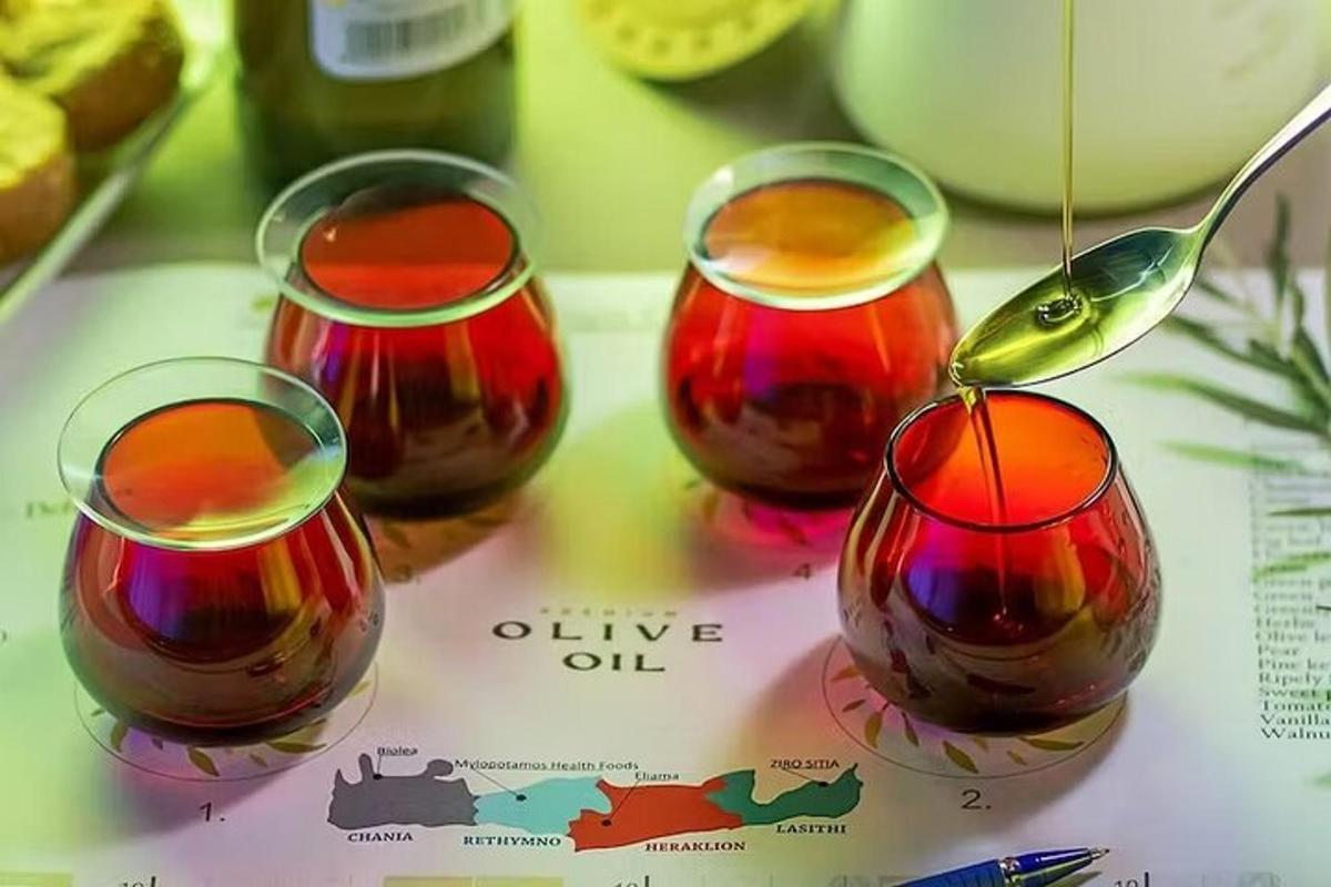 three glasses of olive oil sitting on a map