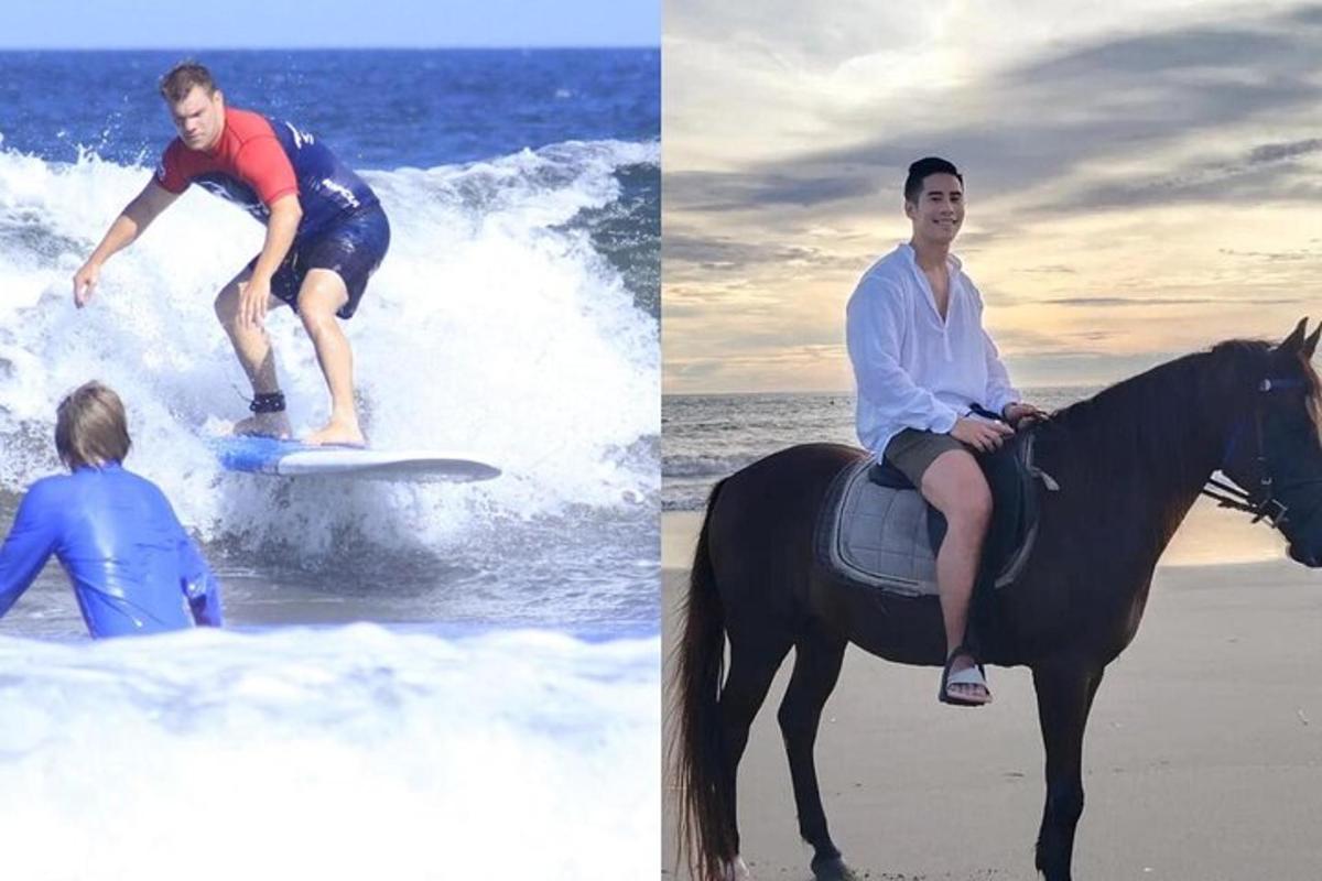 ein Mann, der auf einem Surfbrett im Meer reitet