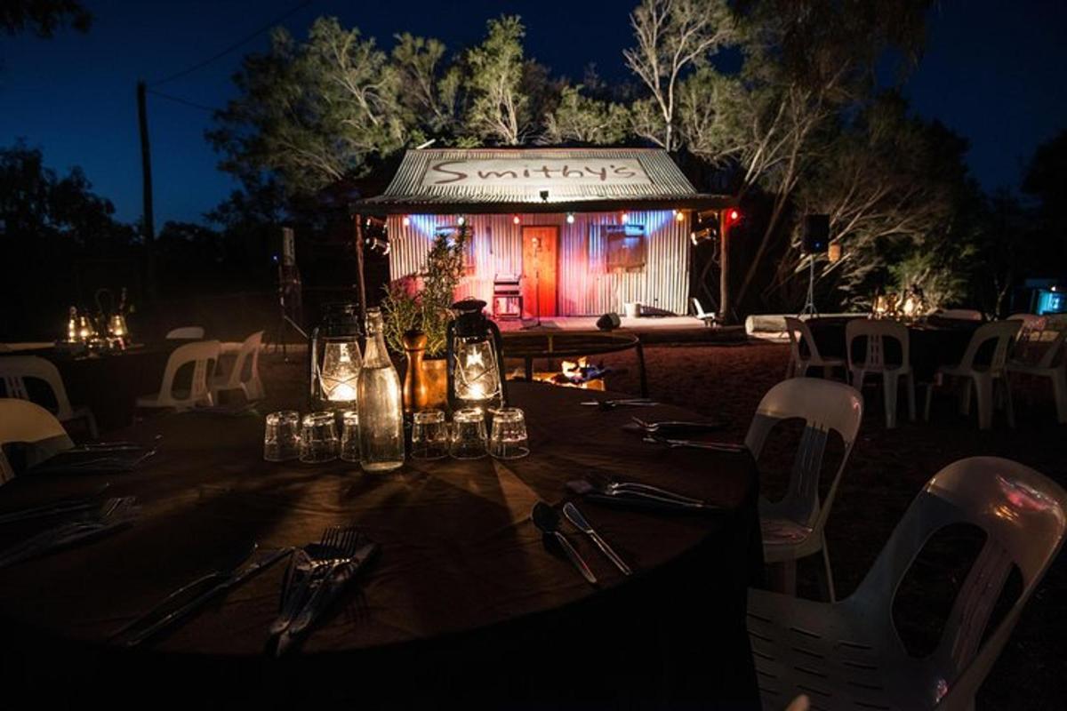 a table set up for a party at night