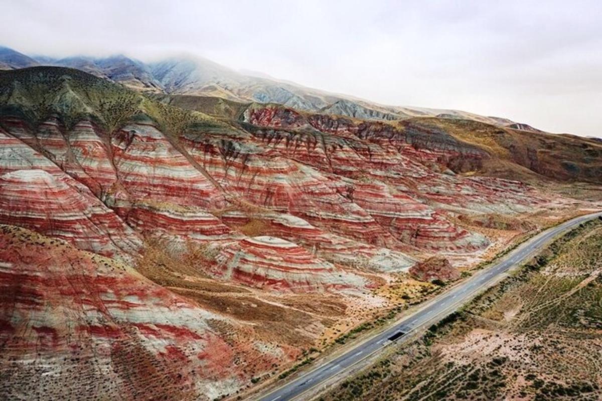 an aerial view of a canyon with a road