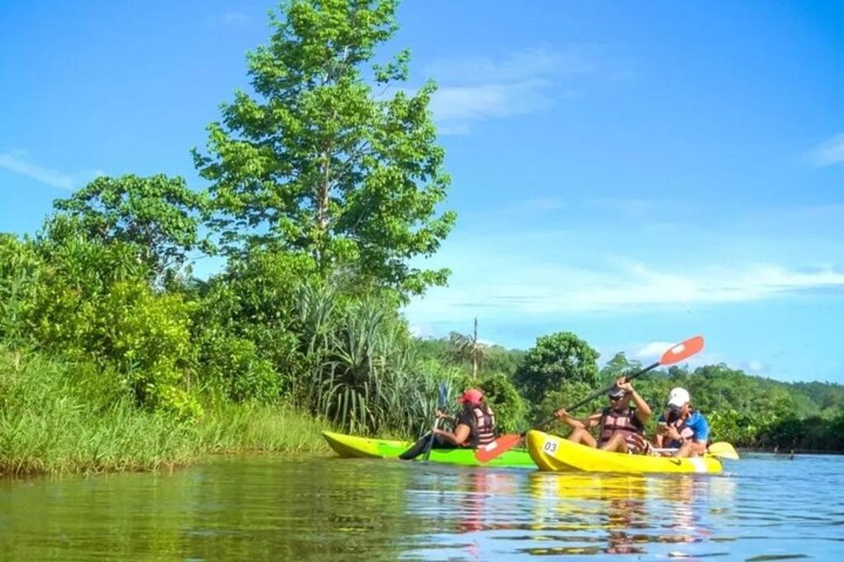 un gruppo di persone in kayak su un fiume