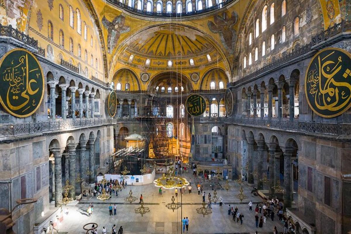 a view of a large building with people in it