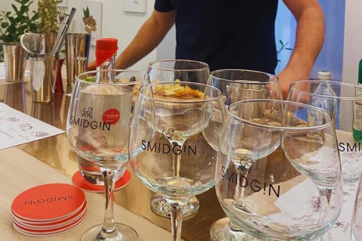 a group of wine glasses sitting on a table