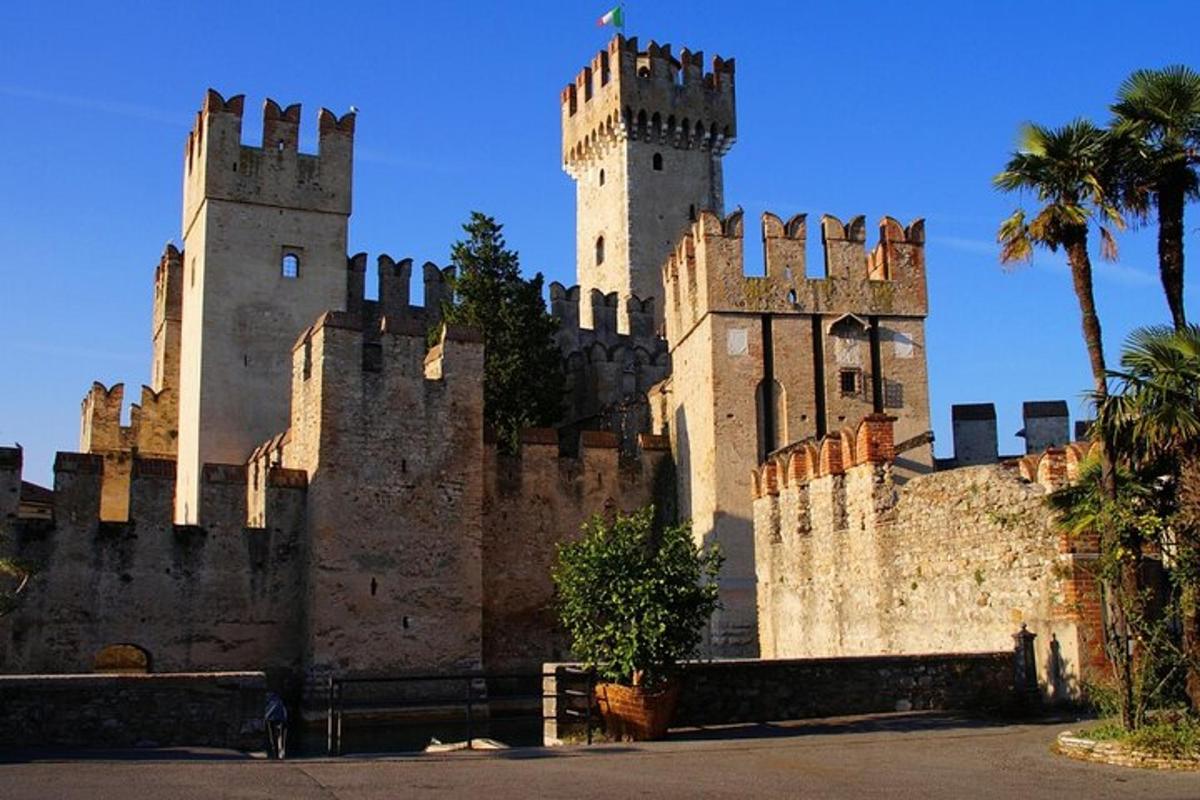 veľký hrad s dvoma vežami a palmami