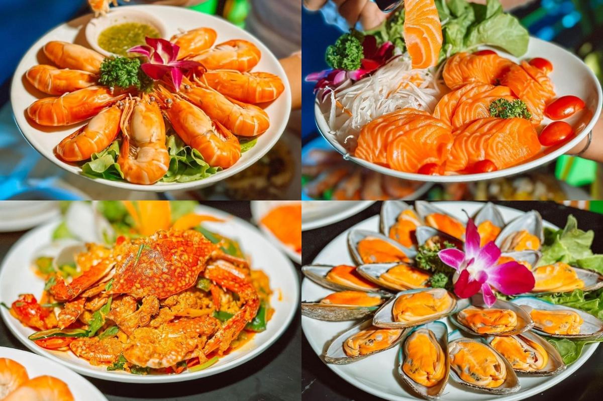 a collage of four different plates of food