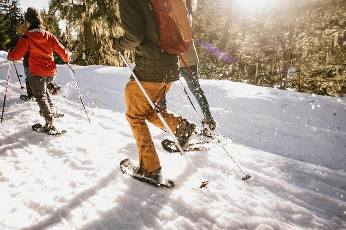 três pessoas estão esquiando em uma encosta coberta de neve