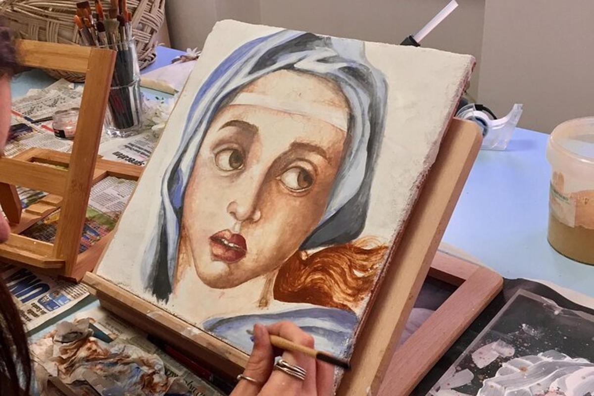 a painting of a woman wearing a hijab
