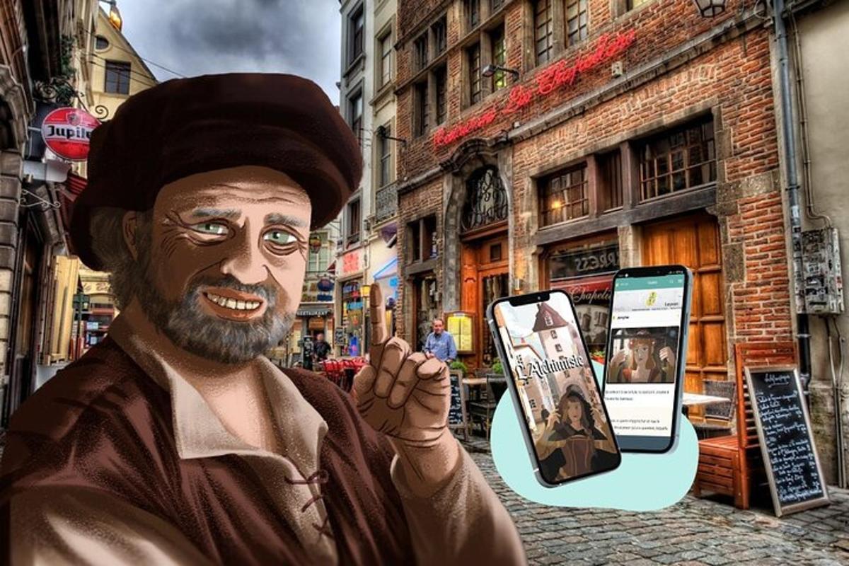 painting ng estatwa ng lalaking may hawak na cellphone