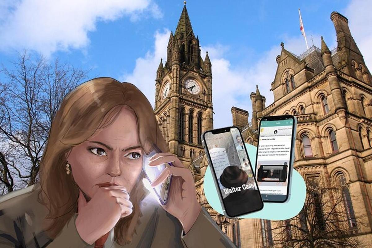 naine, kes hoiab kellatorni ees mobiiltelefoni