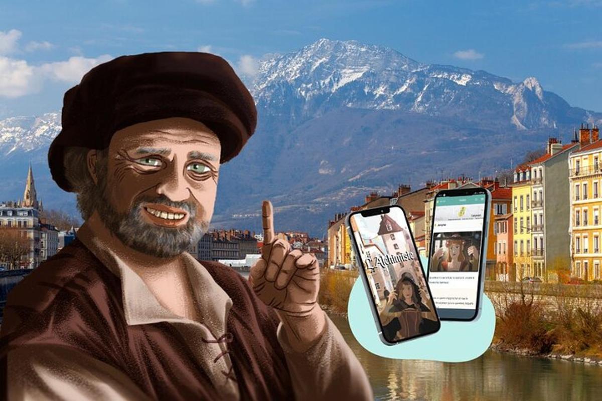 a painting of a man holding a cell phone