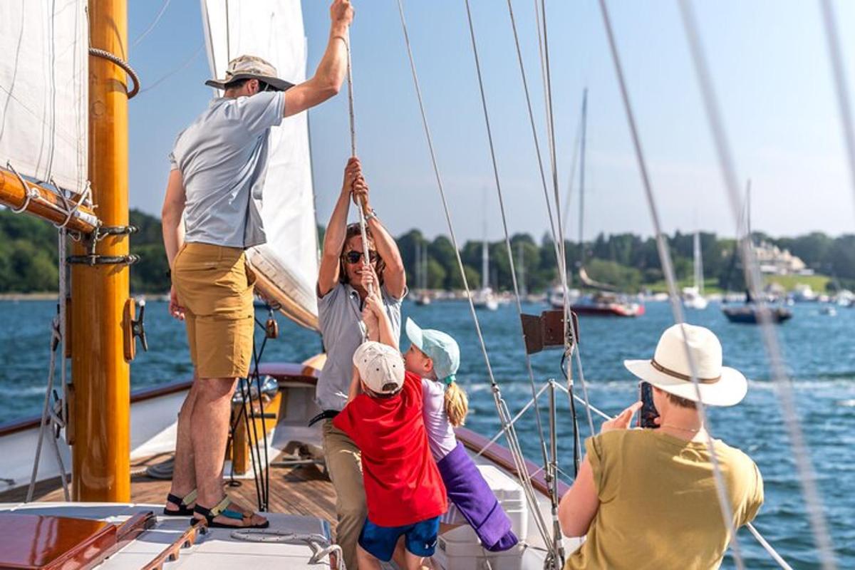 a group of people on a sail boat