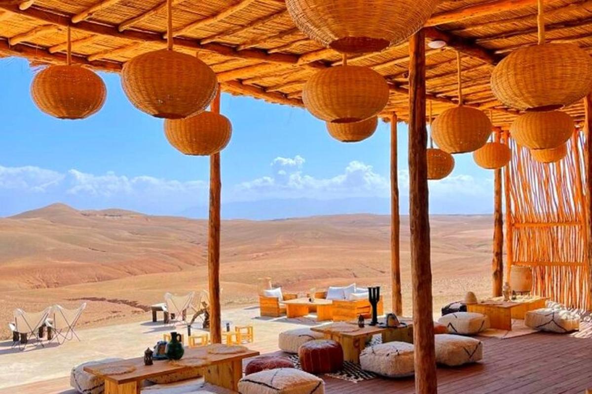 a view of the desert from a tent in the desert