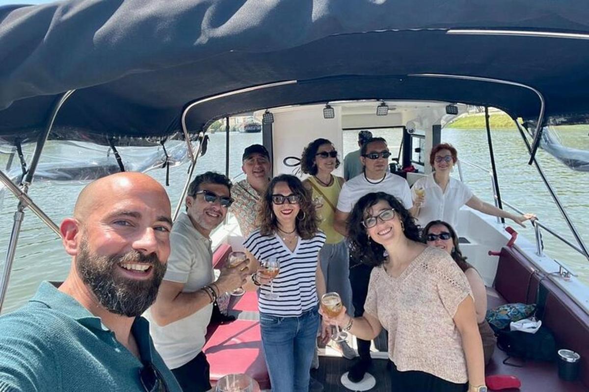 a group of people posing for a picture on a boat