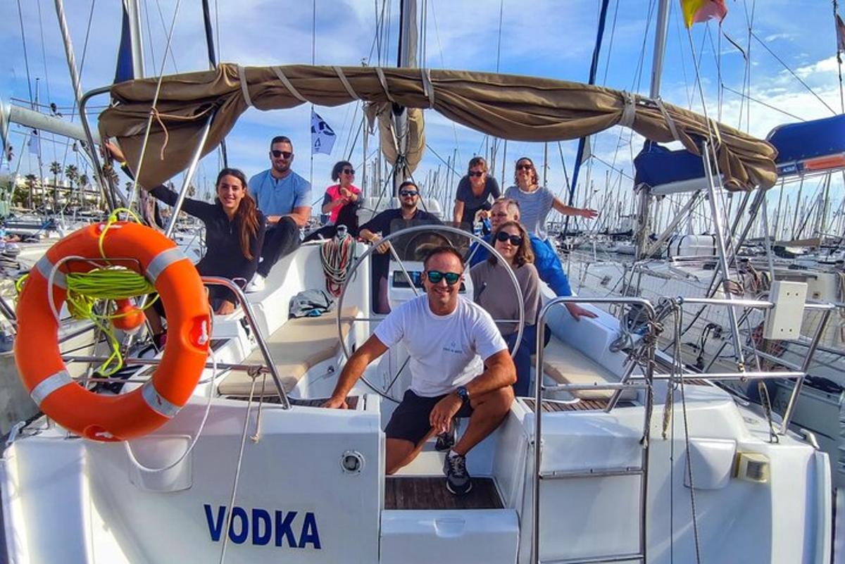 a group of people sitting on a boat