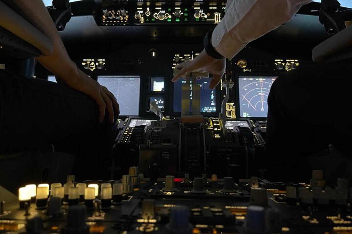 una persona parada en la cabina de un avión