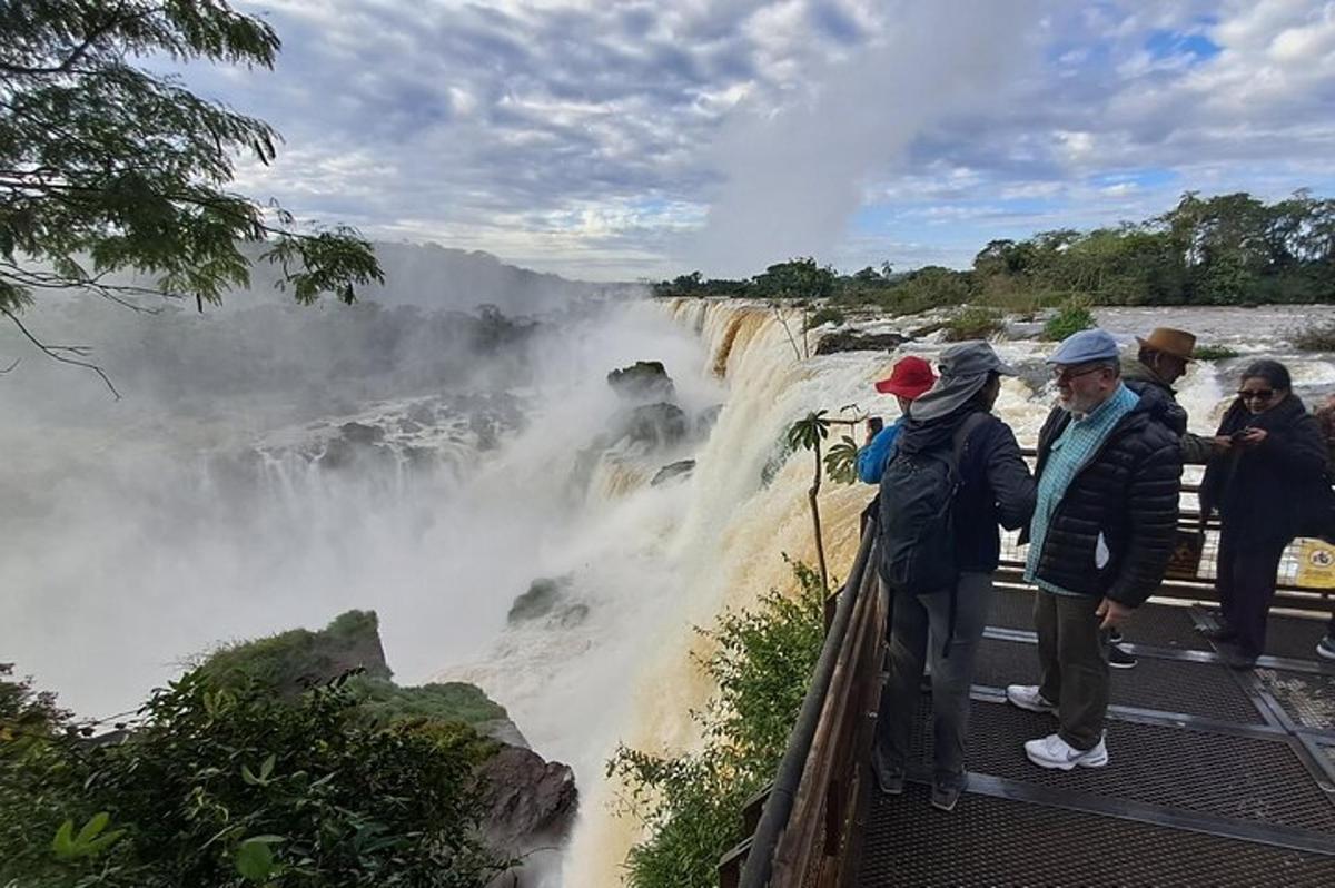 Un grupo de personas de pie al borde de una cascada.