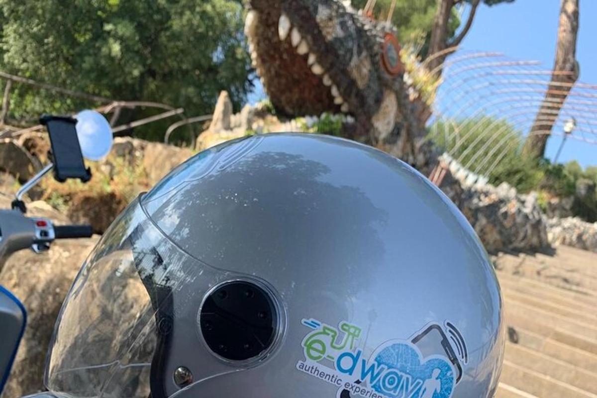 a close up of a helmet on a motorcycle