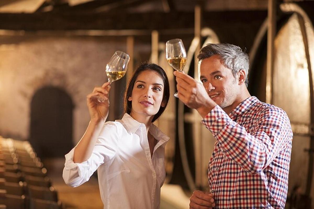 un uomo e una donna che tengono in mano dei bicchieri di vino